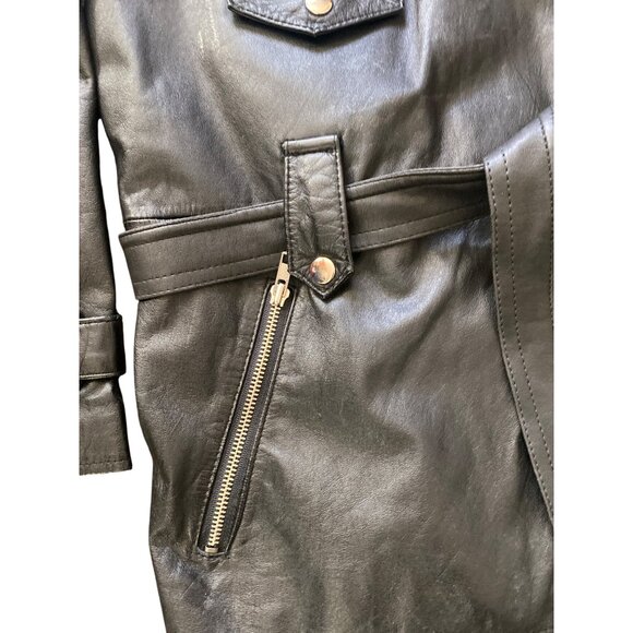 Vintage Wilsons Leather Jacket 80s 90s Black Moto Biker Coat Belted Medium - Picture 9 of 16